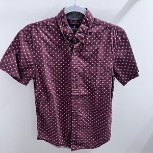 American Eagle Men’s Short Sleeve Button-Up - Burgundy Red